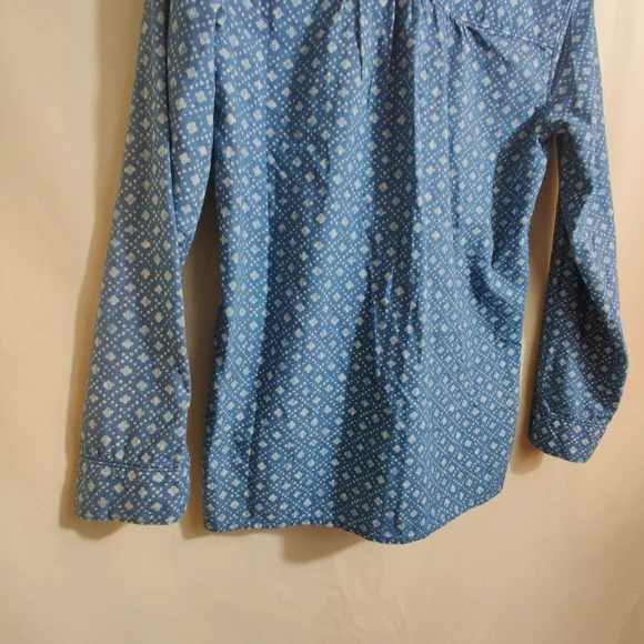 MADEWELL Blue & White Long Sleeve Diamond Print Thick Denim Blouse Shirt S - Picture 10 of 12
